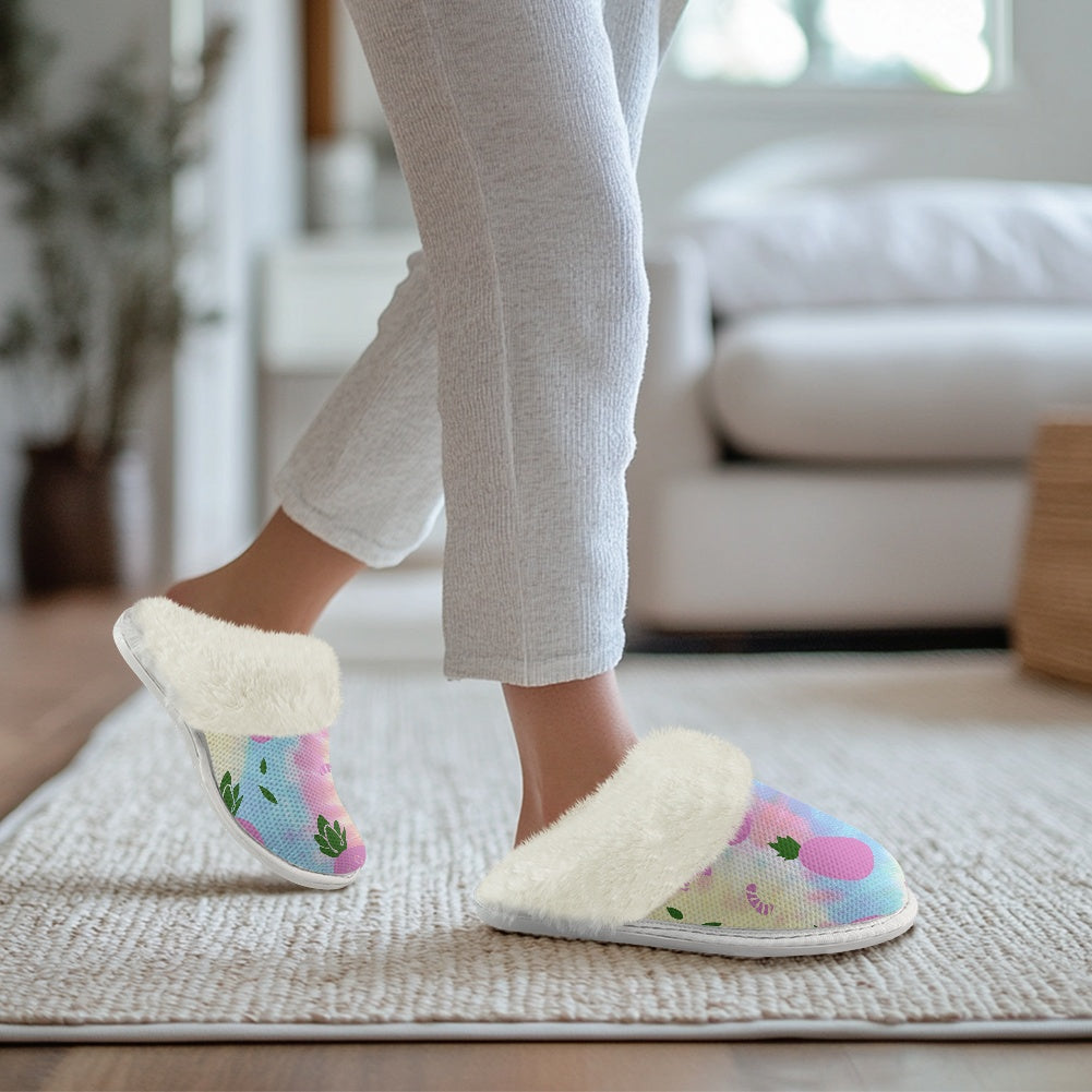 Cotton slippers with fur edges