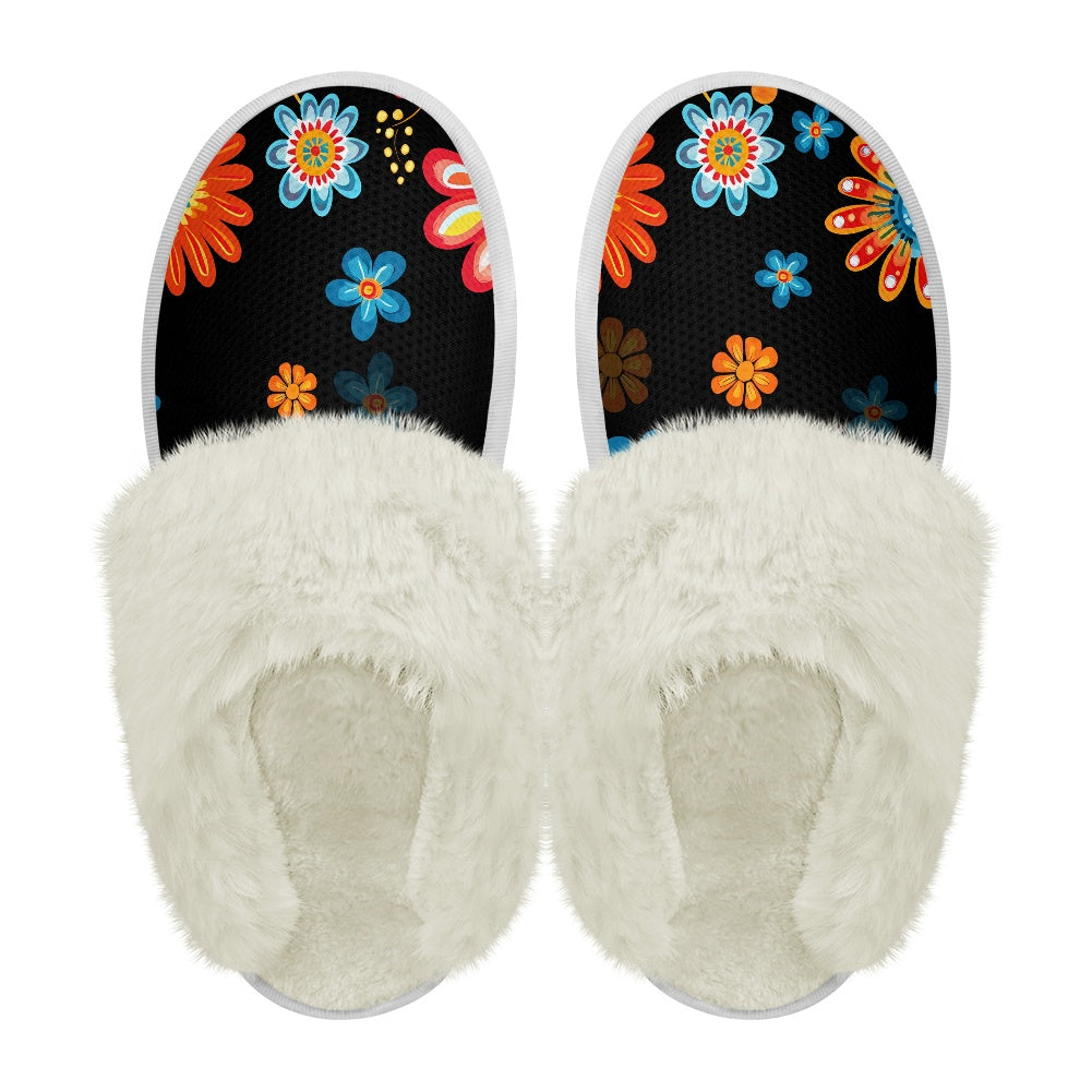 Cotton slippers with fur edges