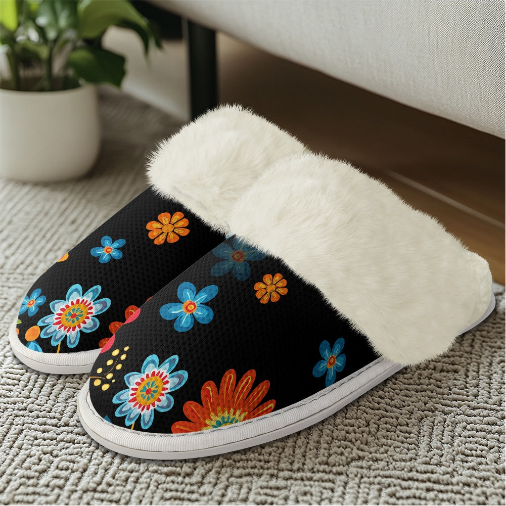 Cotton slippers with fur edges