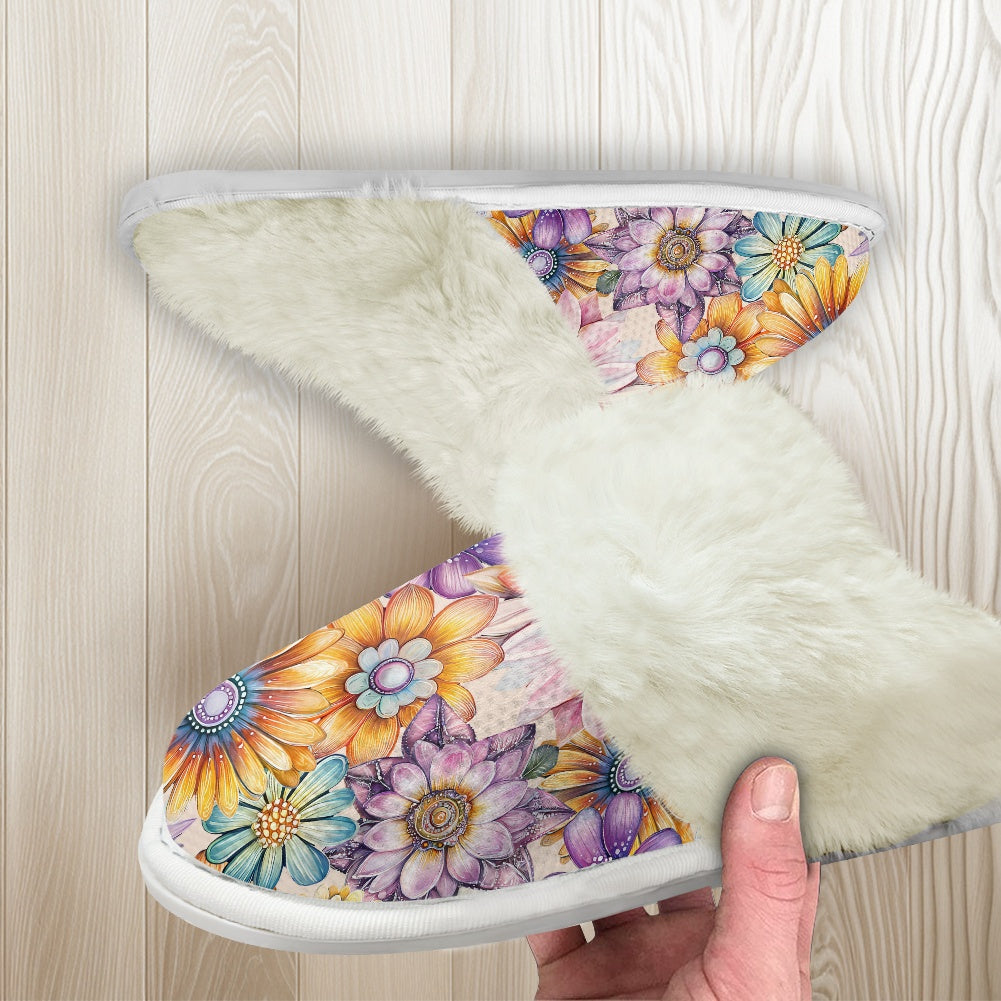 Cotton slippers with fur edges