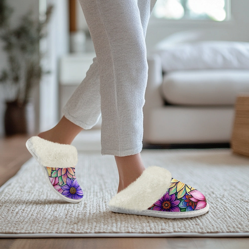 Cotton slippers with fur edges