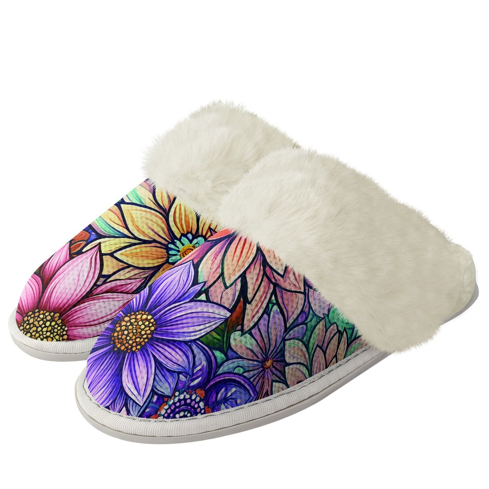 Cotton slippers with fur edges