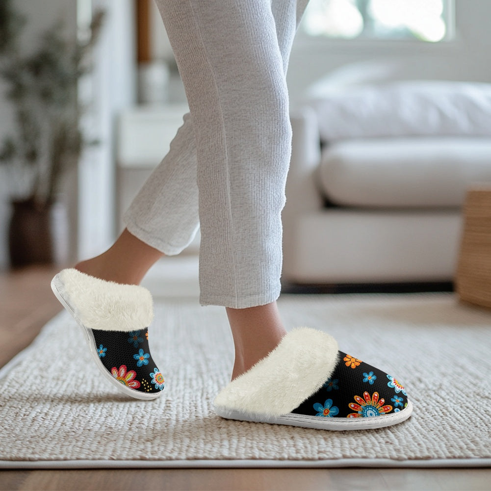 Cotton slippers with fur edges