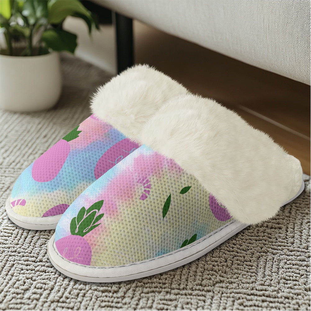 Cotton slippers with fur edges