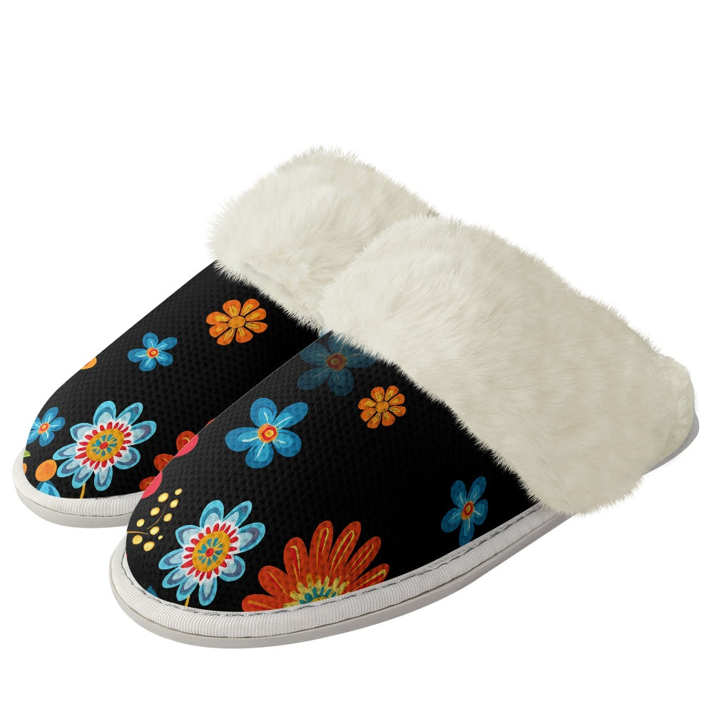 Cotton slippers with fur edges