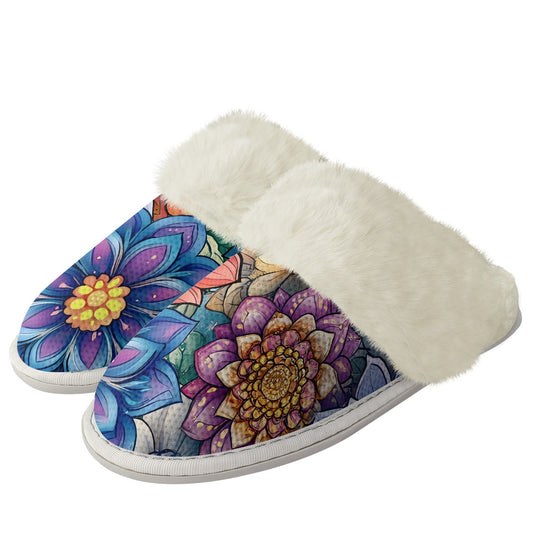 Cotton slippers with fur edges