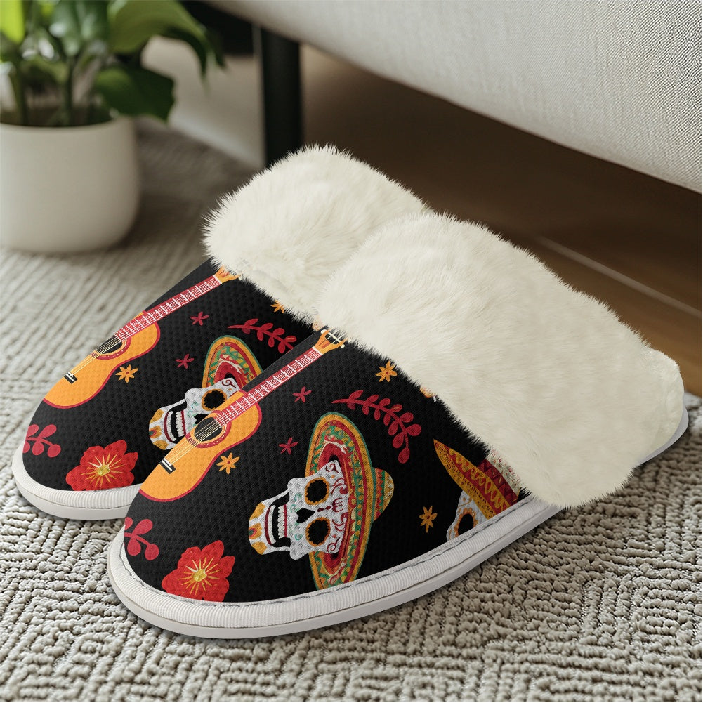 Cotton slippers with fur edges