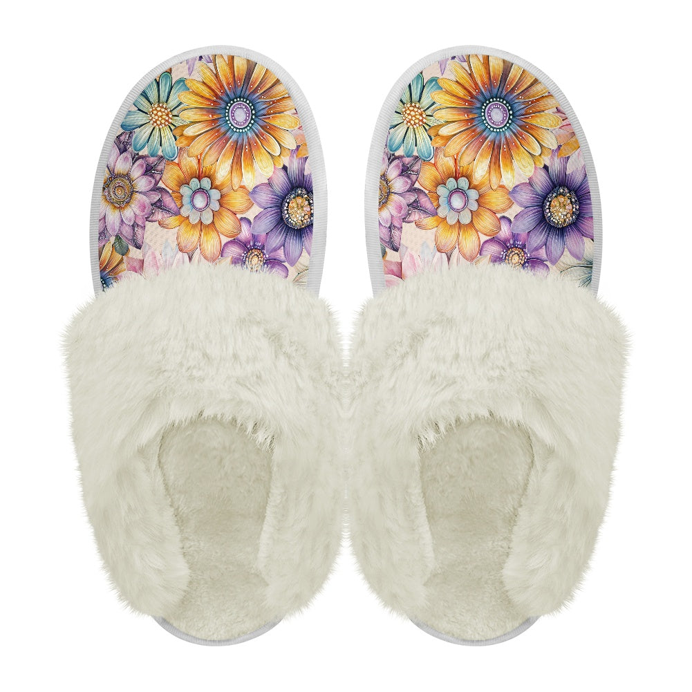 Cotton slippers with fur edges