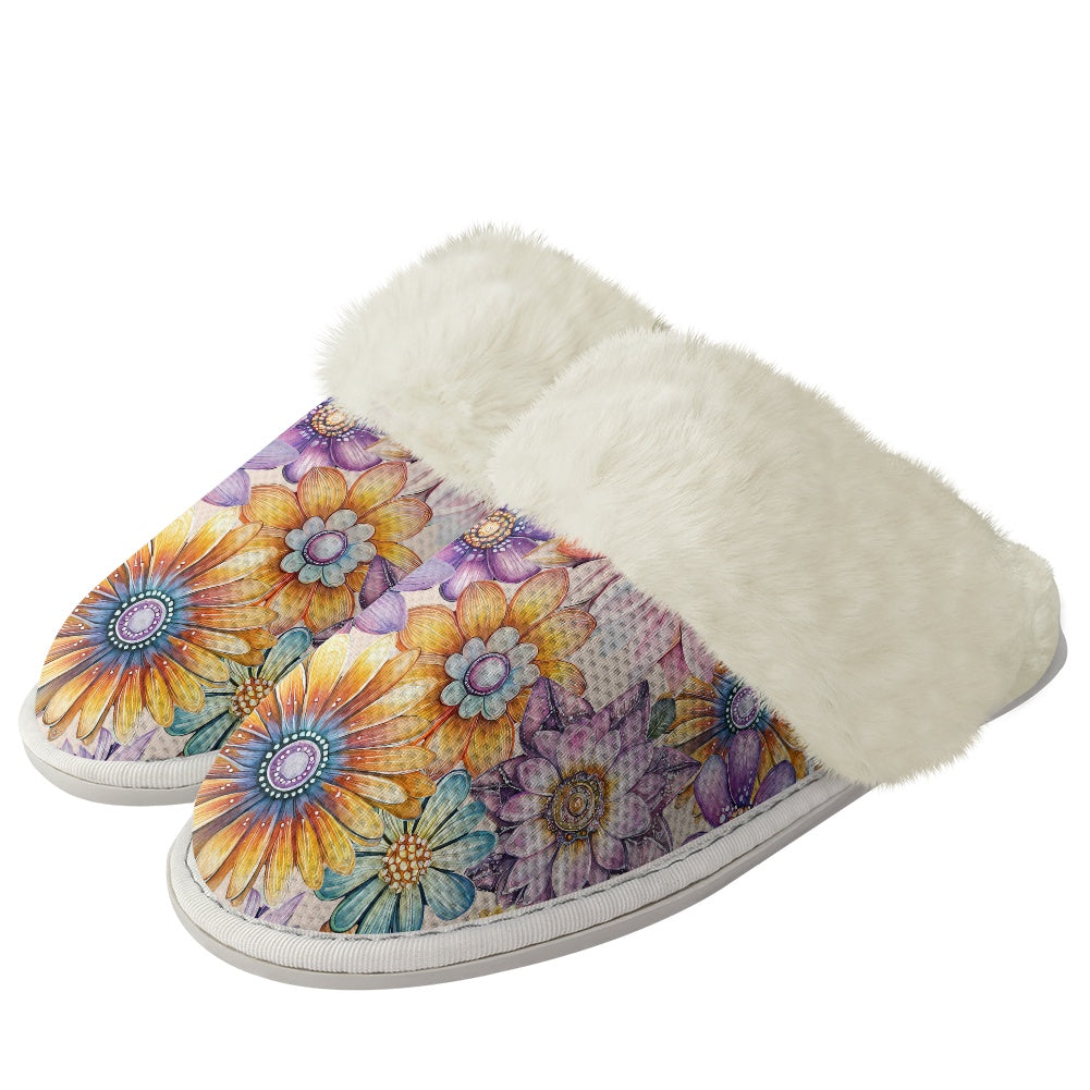 Cotton slippers with fur edges