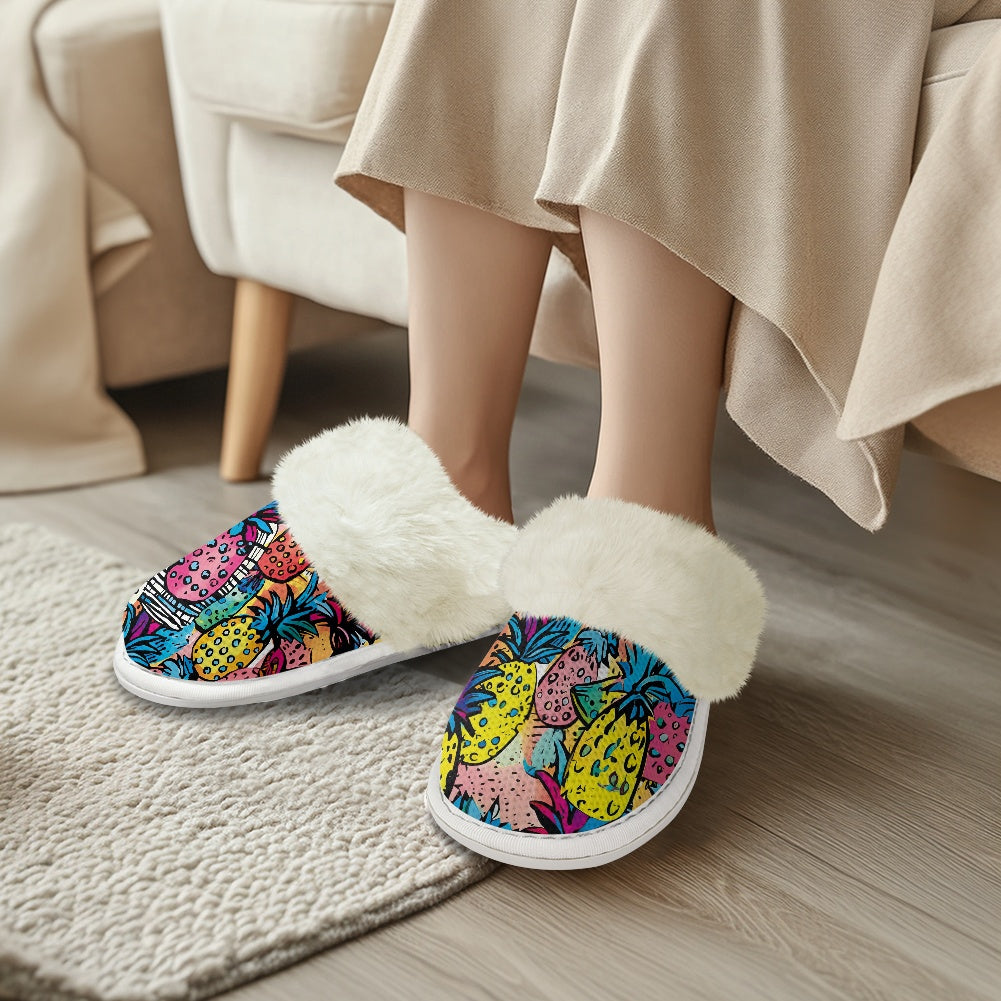 Cotton slippers with fur edges