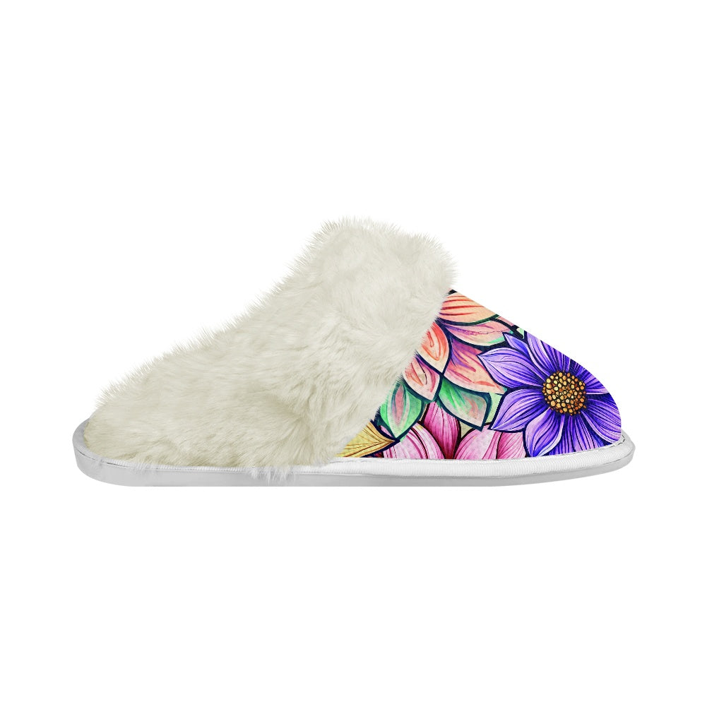 Cotton slippers with fur edges