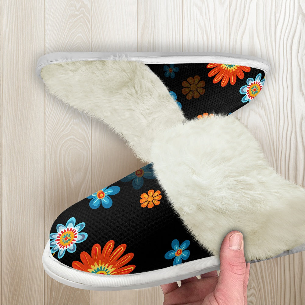 Cotton slippers with fur edges