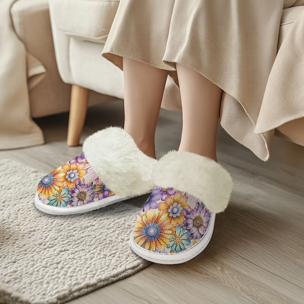 Cotton slippers with fur edges