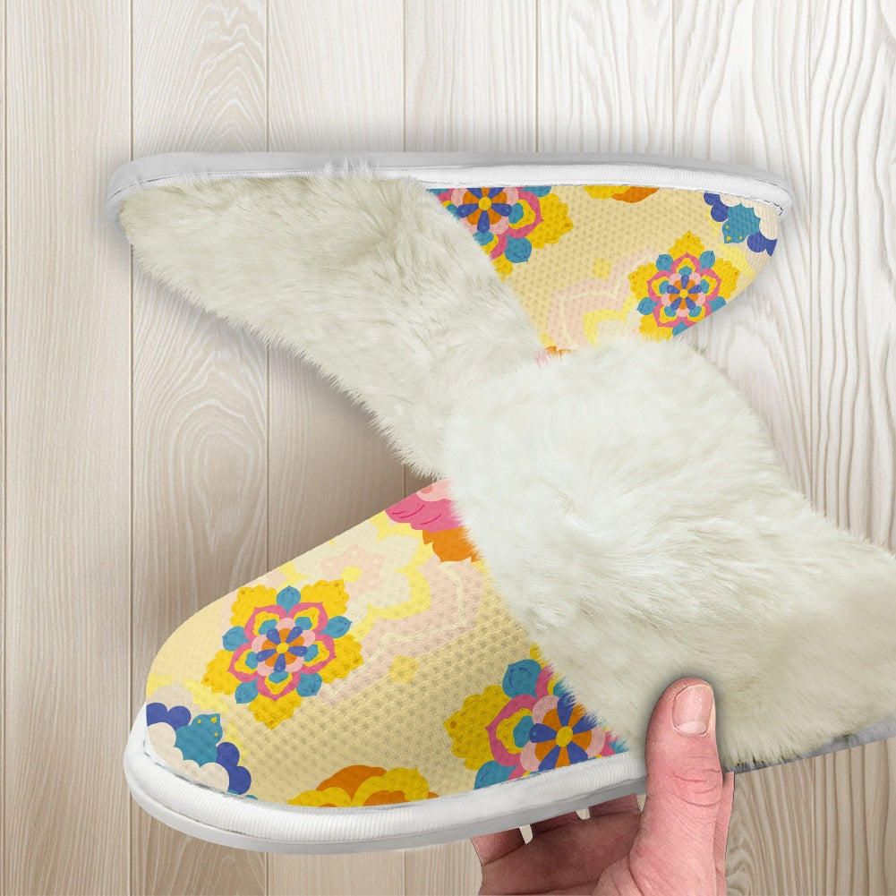 Cotton slippers with fur edges