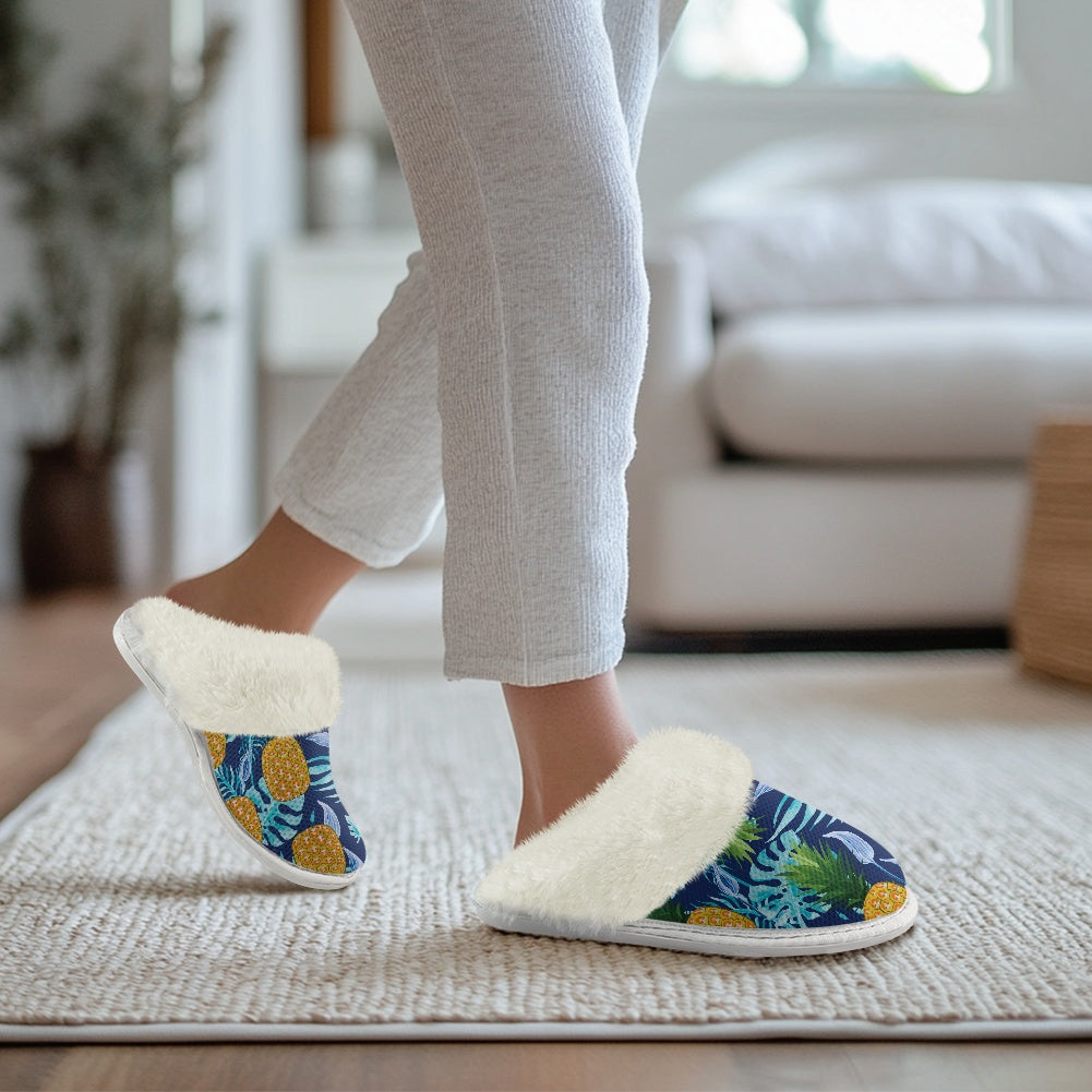 Cotton slippers with fur edges