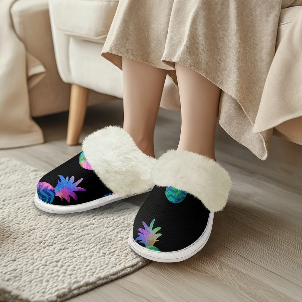 Cotton slippers with fur edges