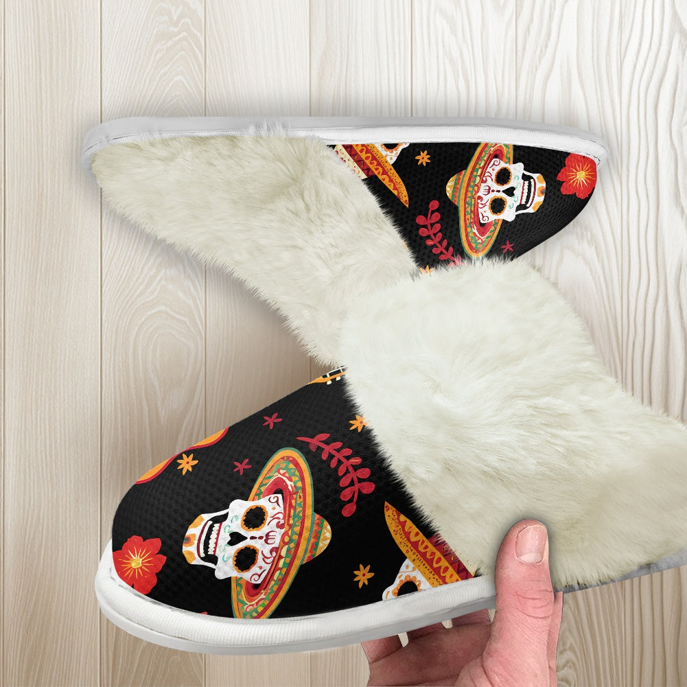 Cotton slippers with fur edges