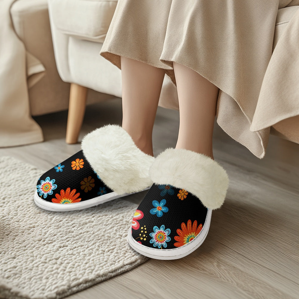 Cotton slippers with fur edges