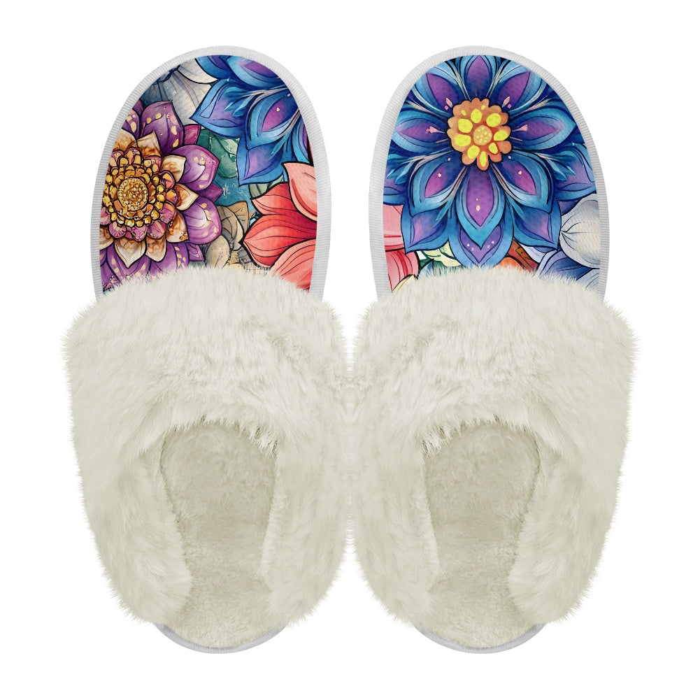 Cotton slippers with fur edges