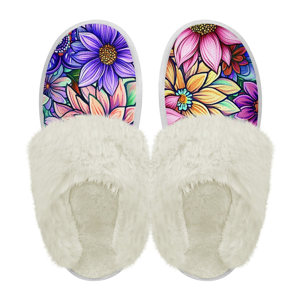 Cotton slippers with fur edges