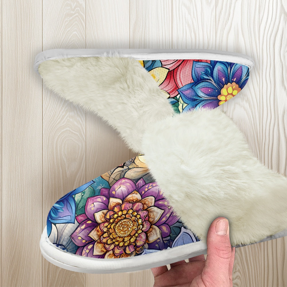 Cotton slippers with fur edges