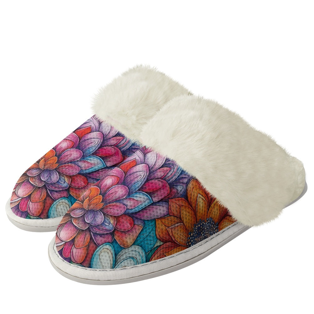 Cotton slippers with fur edges