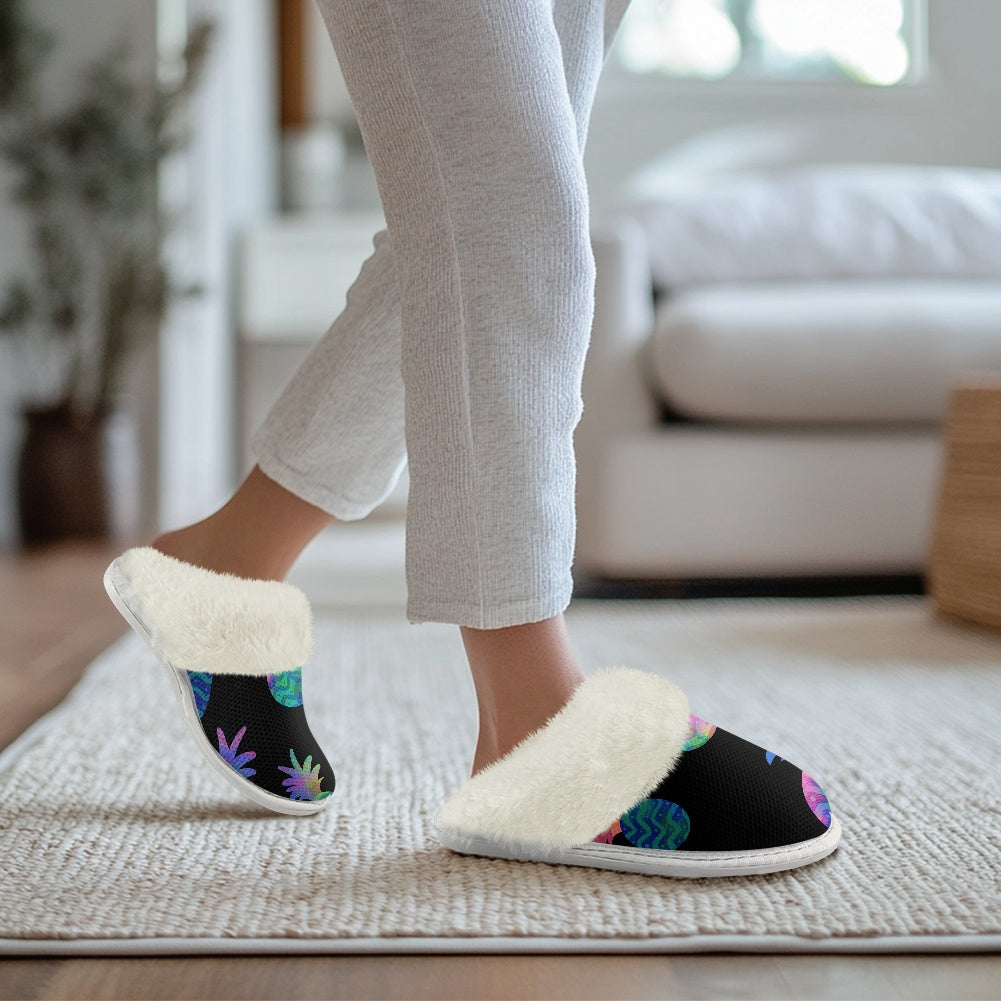 Cotton slippers with fur edges